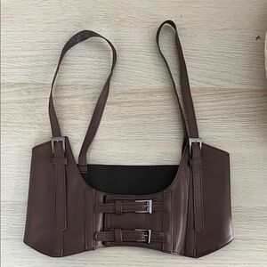 Brown Leather Buckle Corset Top